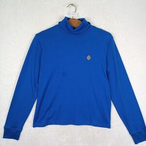 Lauren Ralph Lauren Turtleneck Women PM Blue Cotton Crest Logo 90s Vintage
